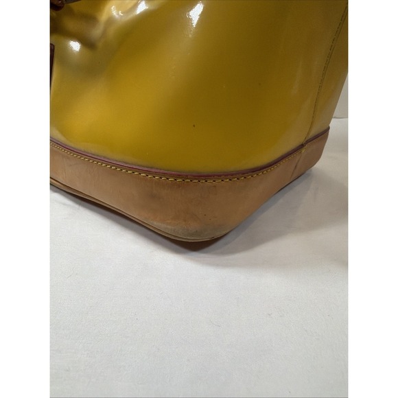 Dooney & Bourke Darcy Satchel Yellow Patent Leather Tan Leather Crossbody Bag - Picture 10 of 16